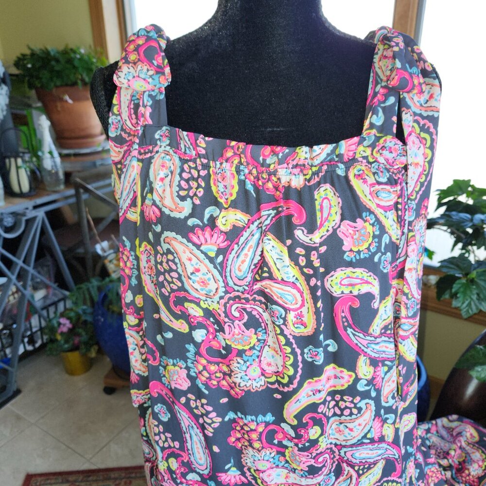 Emily Wonder Black Paisley Ruffle Dress Maxi  Boho size L - Picture 2 of 14
